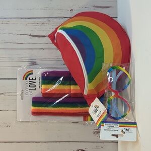 Gay Pride Accessory Set of 3 - Fanny Pack Sweatbands Heart‎ Sunglasses Rainbow